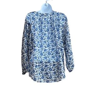Roller Rabbit Peasant Tunic Top Blouse Blue Floral Print Large Lightweight